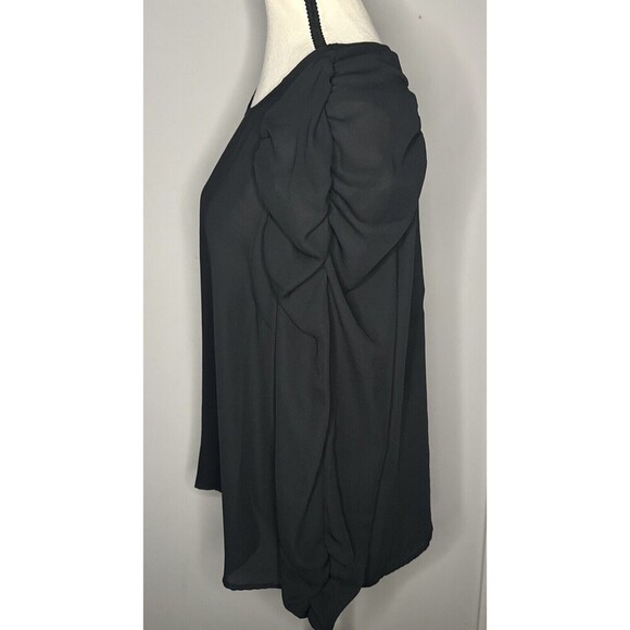 Who What Wear BLACK Runched Long Sleeve Polyester Blouse Career Casual Sz L - Picture 2 of 8